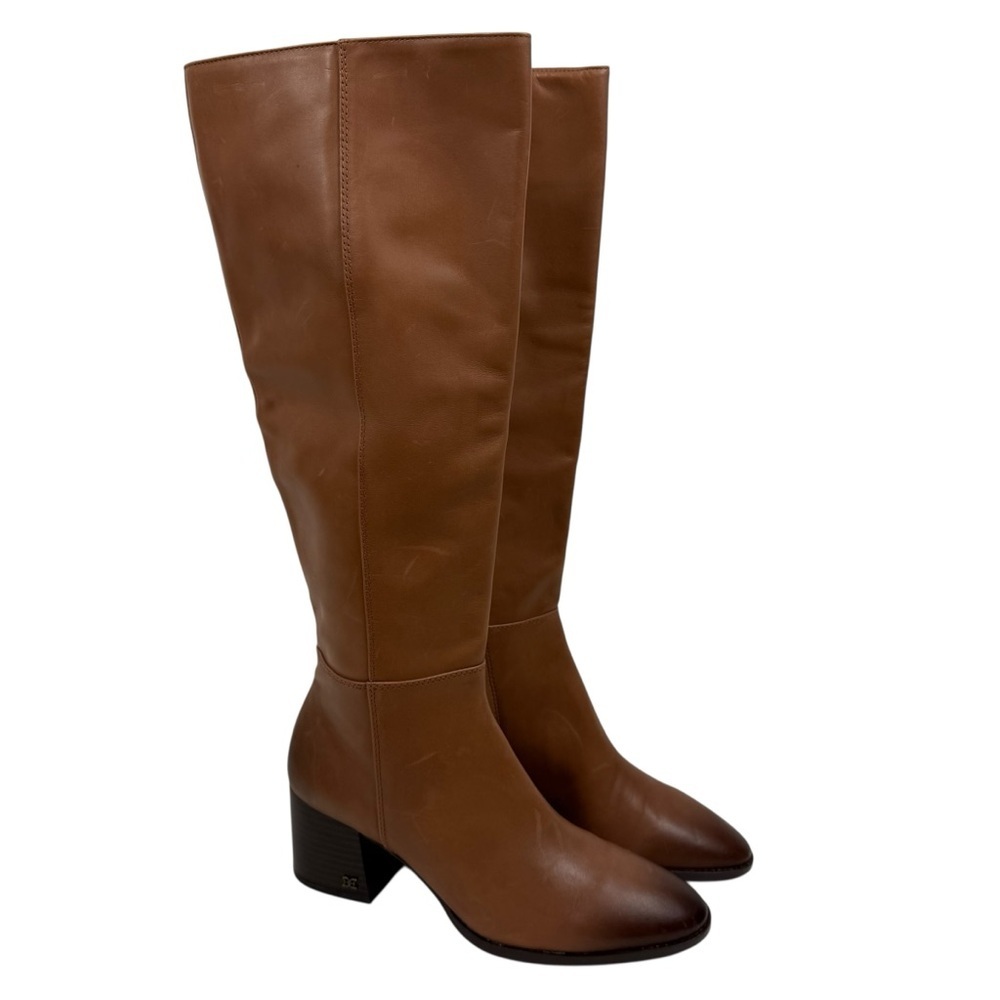 NEW Sam Edelman Kerby Block Heel Knee High Brown Leather Riding Boots Sz 9